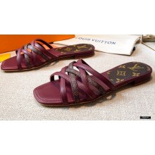 Louis Vuitton Calf Leather and Nano Monogram Canvas Flat Mules Burgundy 2021