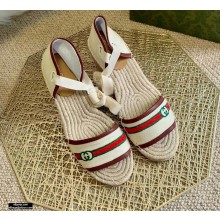 Gucci Interlocking G and Web Embroidered Canvas Wedge Open-toe Platform 10cm Espadrilles White 2021