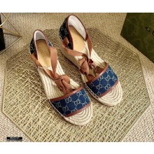 Gucci Washed GG Jacquard Denim Wedge Open-toe Platform 10cm Espadrilles Dark Blue 2021