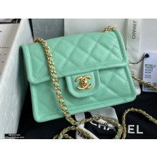 Chanel Grained Calfskin Mini Square Flap Bag AS2356 Light Green 2021