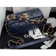 Chanel Crumpled Lambskin Small Hobo Bag AS2479 Navy Blue 2021