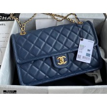 Chanel Grained Calfskin Large Flap Bag AS2358 Navy Blue 2021