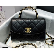 Chanel Crumpled Lambskin Mini Flap Bag with Top Handle AS2477 Black 2021