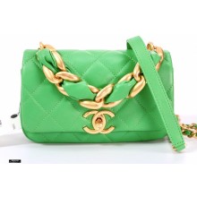 Chanel Shiny Lambskin Entwined Chain Small Flap Bag AS2387 Green 2021