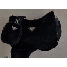 Prada Shearling Shoulder Bag 1BC151 Black 2021