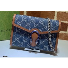 Gucci Dionysus Mini Chain Bag 401231 Washed GG Denim Blue 2021
