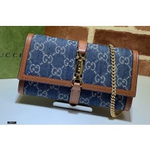 Gucci Jackie 1961 Chain Wallet Bag 652681 Washed GG Denim Blue 2021