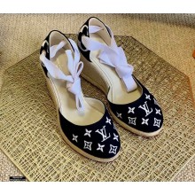 Louis Vuitton Monogram-embroidered Canvas Starboard Wedge Espadrilles Black 2021