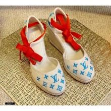 Louis Vuitton Monogram-embroidered Canvas Starboard Wedge Espadrilles Blue 2021