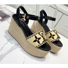 Louis Vuitton Heel 10cm Platform 6cm Boundary Wedge Sandals Black Embroidered Raffia 2021