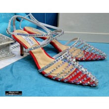 Jimmy Choo Heel 6.5cm Thu Crystal Stud Point Toe Sandals Red 2021