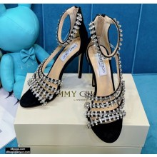 Jimmy Choo Heel 10cm Josefine Sandals Suede Black with Crystal Embellishment 2021