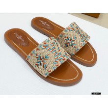 Louis Vuitton Lock It Flat Mules Embroidered Raffia 05 2021