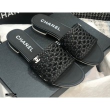 Chanel Shiny Braided Goatskin Flat Mules G37405 Black 2021