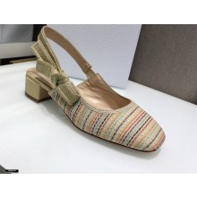 Dior Heel 3.5cm Moi Slingback Pumps Gold Metallic Thread Embroidered Cotton 2021
