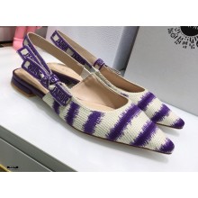 Dior J'Adior Slingback Ballerina Flats D-Stripes Embroidered Cotton Purple 2021