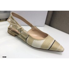 Dior J'Adior Slingback Ballerina Flats Beige Embroidered Cotton with Stripes Motif 2021