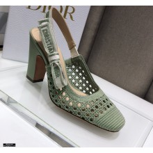 Dior Heel 9.5cm Moi Slingback Pumps Cannage Embroidered Mesh Light Green 2021