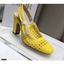 Dior Heel 9.5cm Moi Slingback Pumps Cannage Embroidered Mesh Yellow 2021