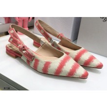 Dior J'Adior Slingback Ballerina Flats D-Stripes Embroidered Cotton Pink 2021