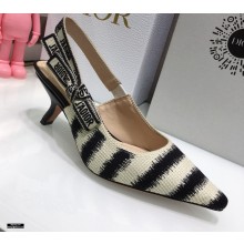 Dior Heel 6.5cm J'Adior Slingback Pumps D-Stripes Embroidered Cotton Black 2021
