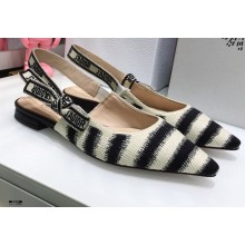 Dior J'Adior Slingback Ballerina Flats D-Stripes Embroidered Cotton Black 2021