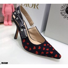 Dior Heel 9.5cm J'Adior Slingback Pumps Hearts I Love Paris Embroidered Cotton 2021
