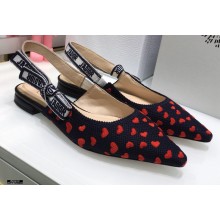 Dior J'Adior Slingback Ballerina Flats Hearts I Love Paris Embroidered Cotton 2021