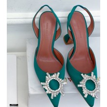 Amina Muaddi Heel 9.5cm Begum Slingback Pumps Satin Turquoise Green