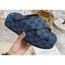 Gucci Heel 5.5cm Platform 4cm Criss-cross Straps GG Slide Sandals Canvas Blue 2021