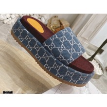 Gucci Heel 5.5cm Platform 4cm GG Slide Sandals Blue 2021