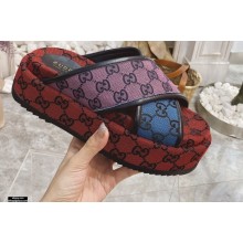 Gucci Heel 5.5cm Platform 4cm Criss-cross Straps GG Slide Sandals Canvas Multicolor 2021