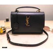 Saint Laurent Medium Sunset Satchel Bag in Leather 634723 Black
