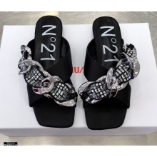 N°21 Braided Chunky Chain-Embellished Slides Black/Silver 2021