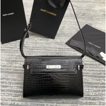 Saint Laurent Manhattan Shoulder Bag in Crocodile Embossed Leather 579271 Black/Silver