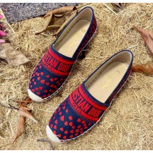 Dior Granville Espadrilles In Navy Blue and Red Hearts I Love Paris Embroidered Cotton 2021