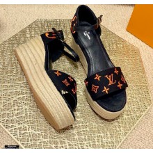 Louis Vuitton Monogram-embroidered Canvas Starboard Wedge Espadrilles Sandals Black/Orange 2021