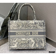 Dior Small Book Tote Bag in Toile de Jouy Embroidery Gray 2021