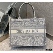 Dior Small Book Tote Bag in Toile de Jouy Reverse Embroidery Gray 2021