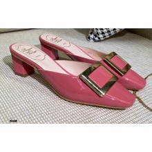 Roger Vivier Heel 4.5cm Belle Metal Buckle Mules in Leather Patent Pink 2021