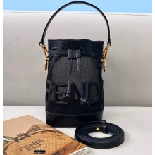 Fendi Leather and Mesh Mon Tresor Mini Bucket Bag Black 2021