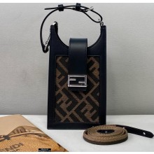 Fendi Flat Baguette Mobile Phone Holder Bag Brown Fabric 2021