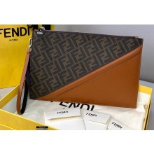Fendi Medium Flat Pouch Clutch Bag Brown Fabric 2021