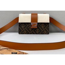 Fendi Brown Fabric Baguette Pouch Bag White/Brown 2021