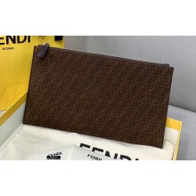 Fendi Leather Medium Flat Pouch Clutch Bag FF Brown 2021