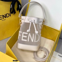 Fendi Leather and Mesh Mon Tresor Mini Bucket Bag White 2021