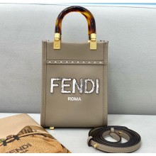 Fendi Leather Mini Sunshine Shopper Bag Gray 2021