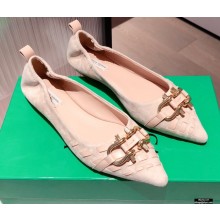 Bottega Veneta THE MADAME Horsebit Ballet Flats Suede Nude Pink 2021