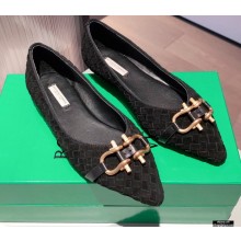 Bottega Veneta THE MADAME Horsebit Ballet Flats Intrecciato Suede Black 2021