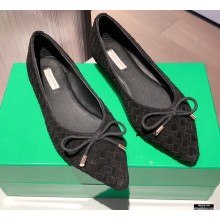 Bottega Veneta THE MADAME Bow Ballet Flats Intrecciato Suede Black 2021